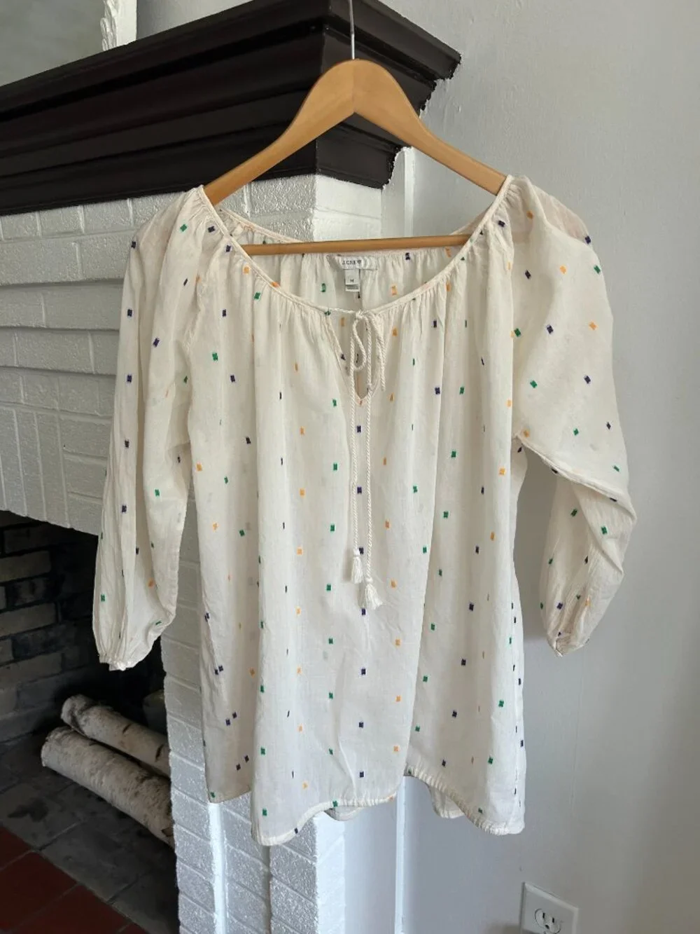 J. Crew Cream Blouse with Dots Size M